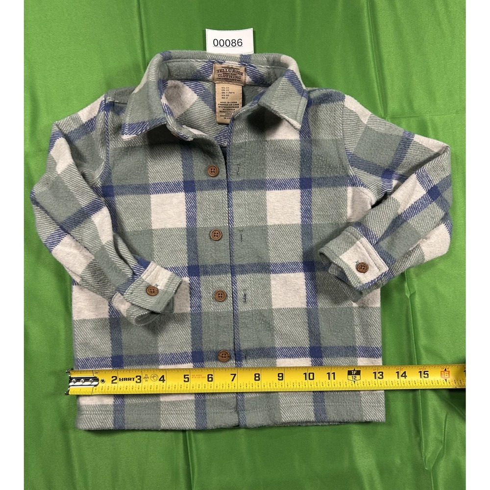 Telluride Clothing Co Kids Plaid Fleece Button Up Shirt Sage Green 2T - Picture 5 of 8